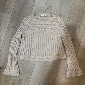 Hooked Up by IOT Beige Open-Knit Crew Sweater